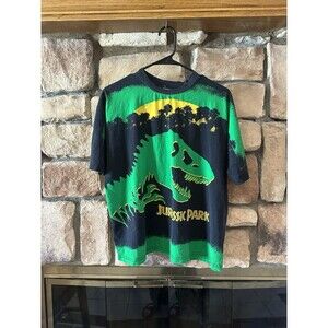 Box lunch Jurassic Park AOP T Shirt Dinosaur Black S Men Unisex VTG 90s Reprint